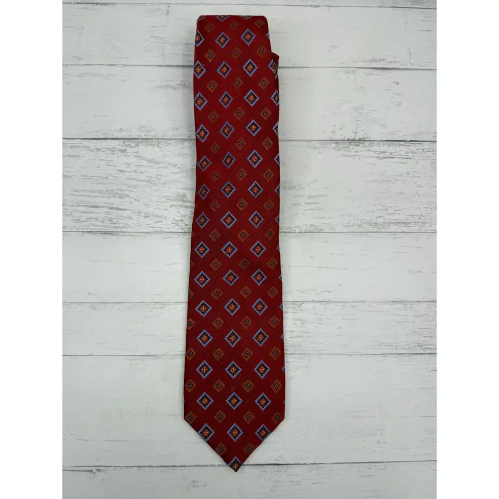 Bellini Men's Red Blue Orange Geometric Tie Business Casual Classic‎ Formal Chic